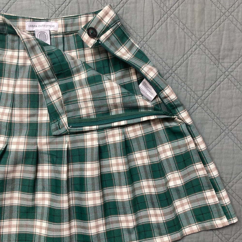 Urban Outfitters Pleated Green Plaid Miniskirt